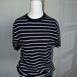 Zara  Navy blue and White Striped Short Sleeve Tee